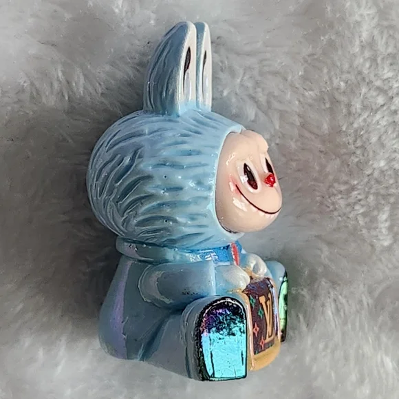 Blue Labubu Bunny Figurine With Logo - Picture 4 of 5
